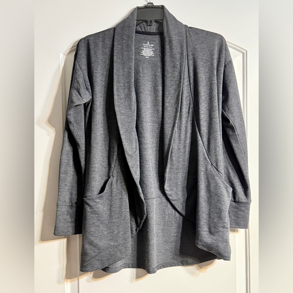 Cuddl Duds Cardigan Womens S/M Gray Comfortwear Open Front Thumbhole Cozycore